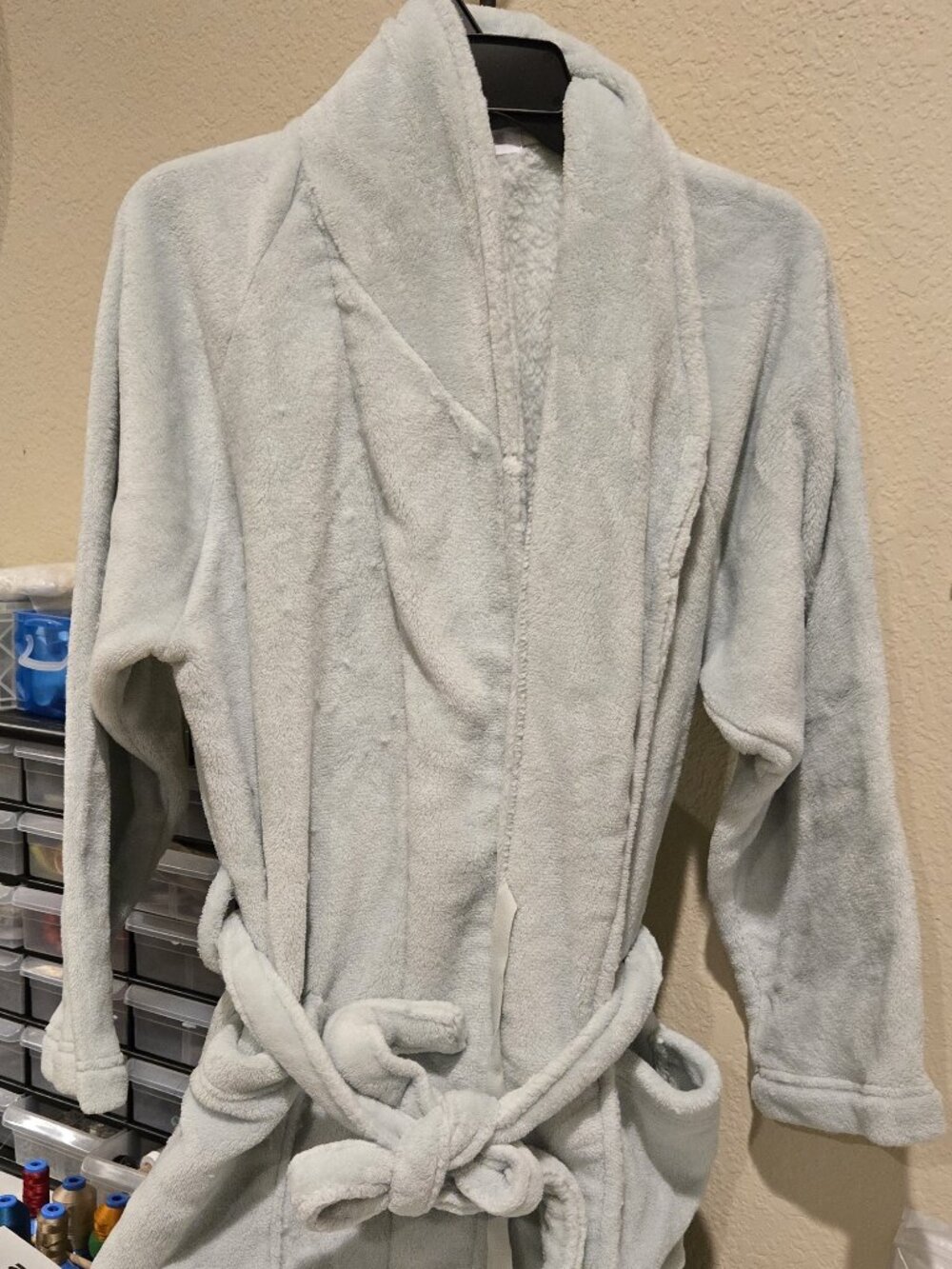 Bliss Spa Plush Fleece Robe Mint Green Sage L/XL Soft Bathrobe
